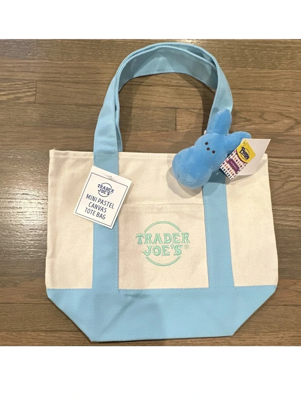 Trader Joe's Peeps Mini Pastel Canvas Tote Bag Mini Blue & Beige Canvas Tote